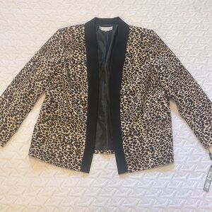 Tahari women size 16w blazer jacket black leopard print open front lined